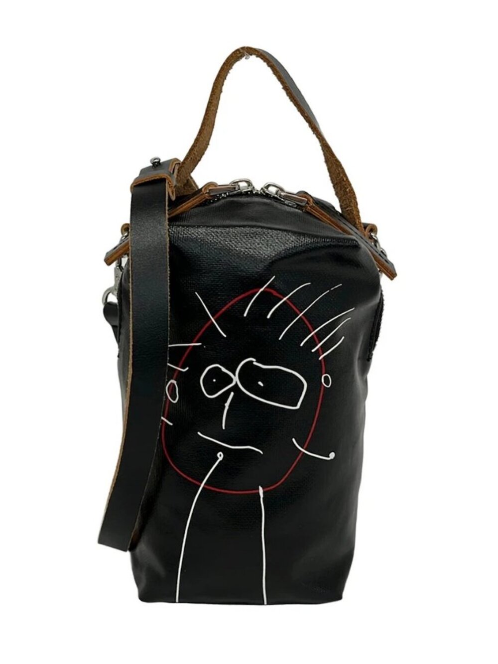 PLAN C Black White Red Coated Canvas Shoulder Bag